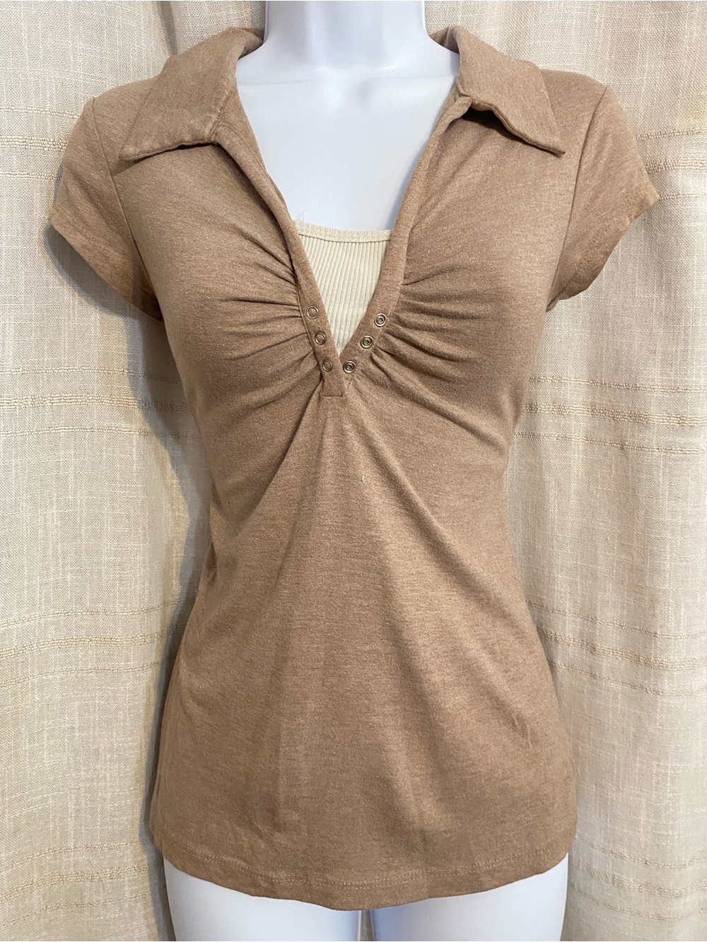 Vintage Anxiety Y2K Layered Ruched Collar Top Brown Heather Medium